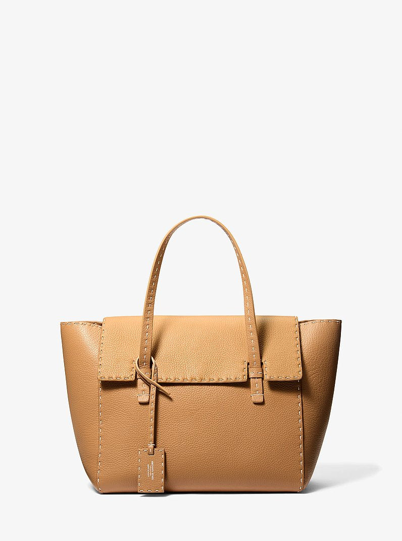 Sophia Hand-Stitched Pebbled Leather Satchel in PEANUT