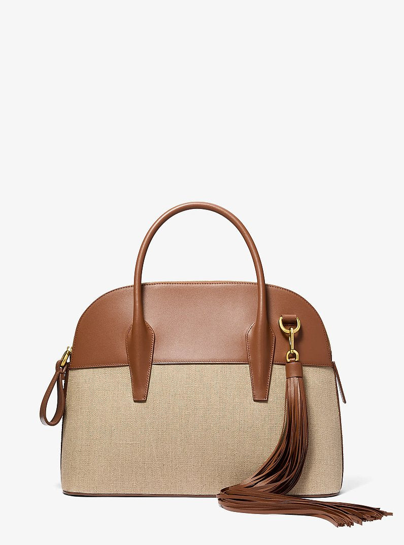 Kaitlin Large Linen and Leather Satchel in BRANCH/HEMP