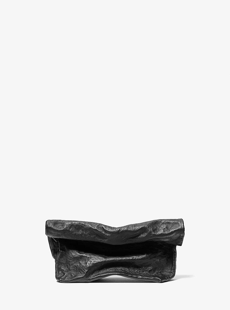 Maggie Crackled Leather Lunch Bag Clutch in BLACK