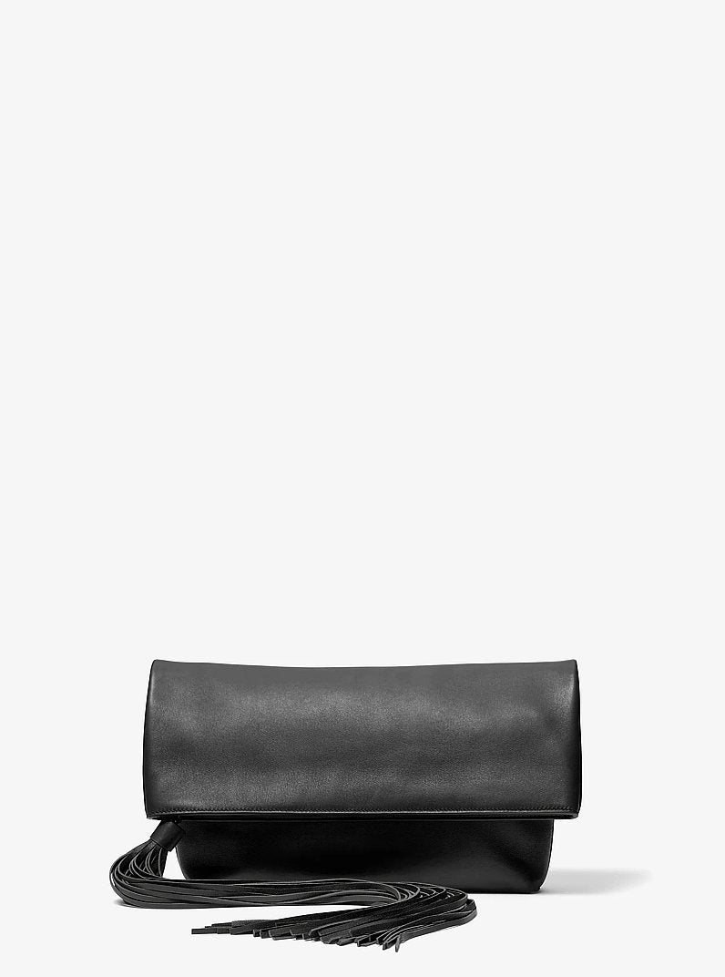 Thalitha Leather Foldover Clutch in CASHEW