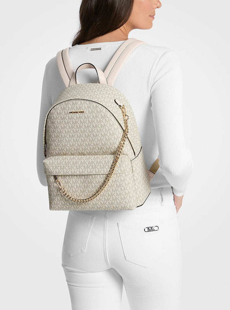 Mochila Michael Kors Slater Medium Signature Logo Backpack, Lona com Logo Signature, cor Creme Claro Multicolor, vista interna | Original Exports