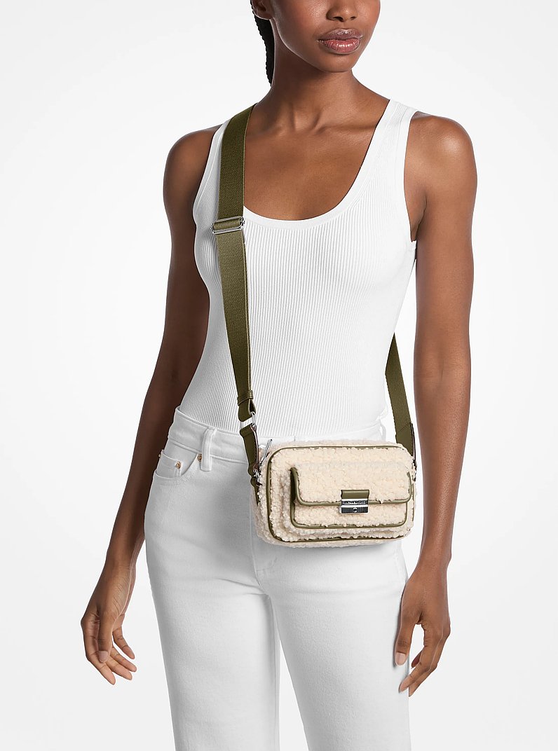 Bradshaw Extra-Small Faux Shearling Camera Crossbody Bag in OLIVE | Michael Kors