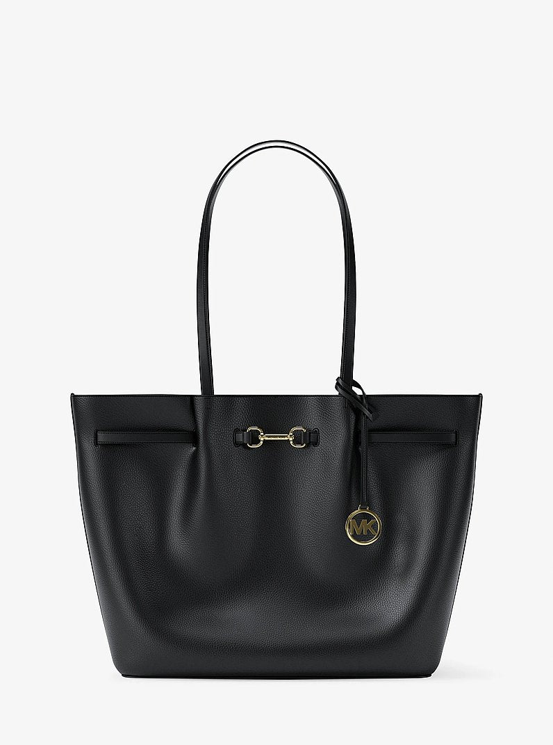 Carson Large Pebbled Leather Tote Bag in BLACK