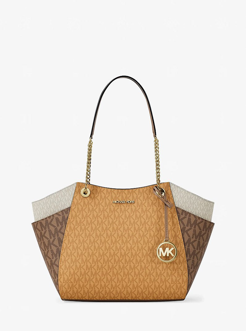 Jet Set Large Color-Block Signature Logo Tote Bag in HONEYWHEAT MULTI