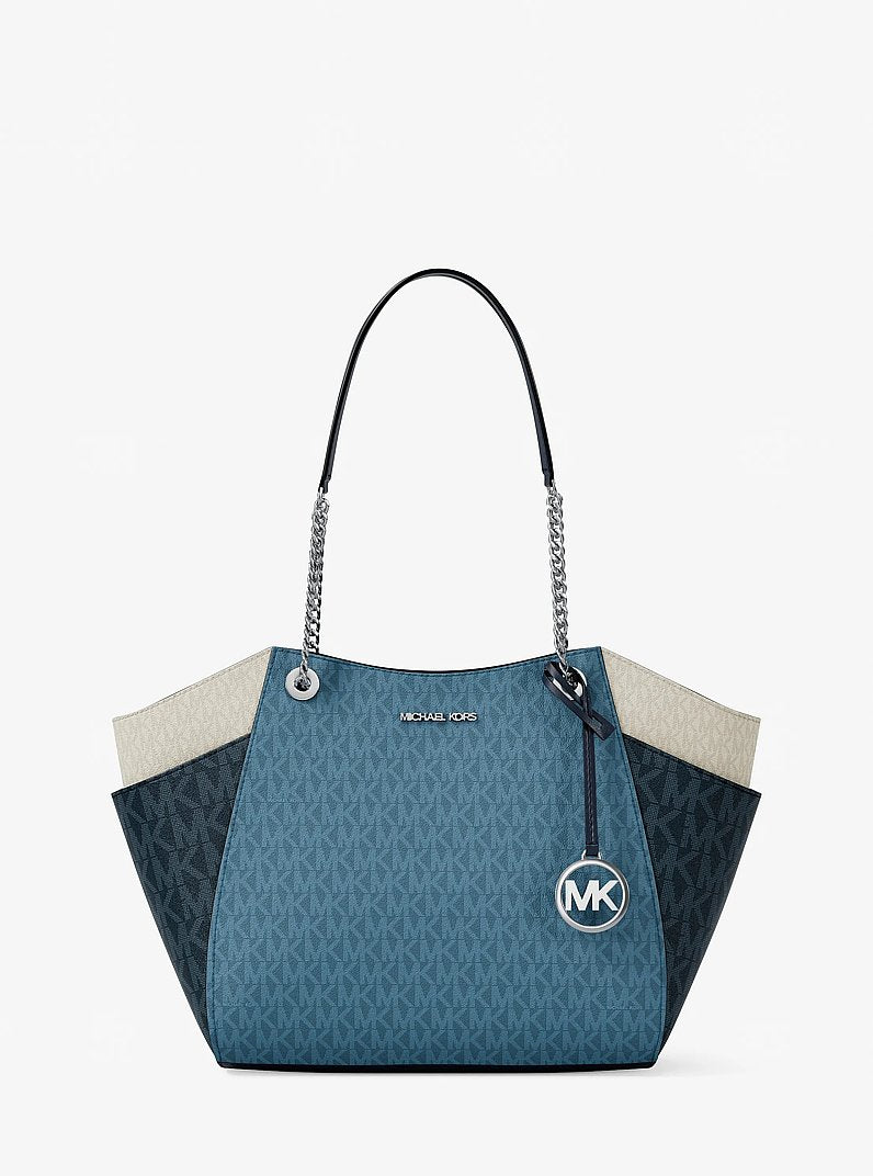 Jet Set Large Color-Block Signature Logo Shoulder Bag in DENIM MULTI
