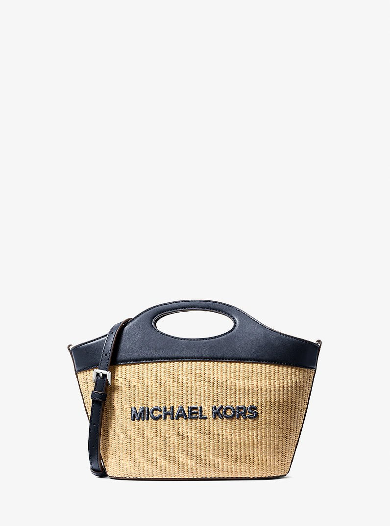 Tatum Medium Woven Convertible Crossbody Bag in NAVY