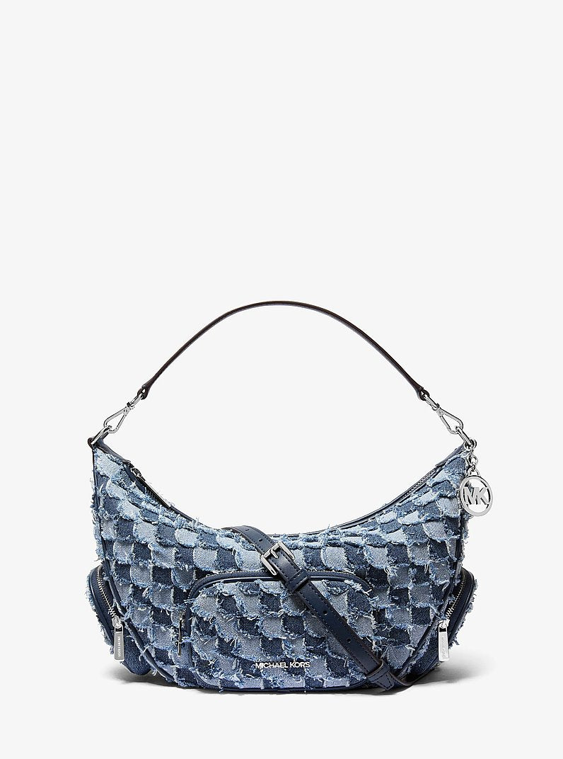 Merritt Medium Patchwork Denim Convertible Shoulder Bag in WASHED DENIM