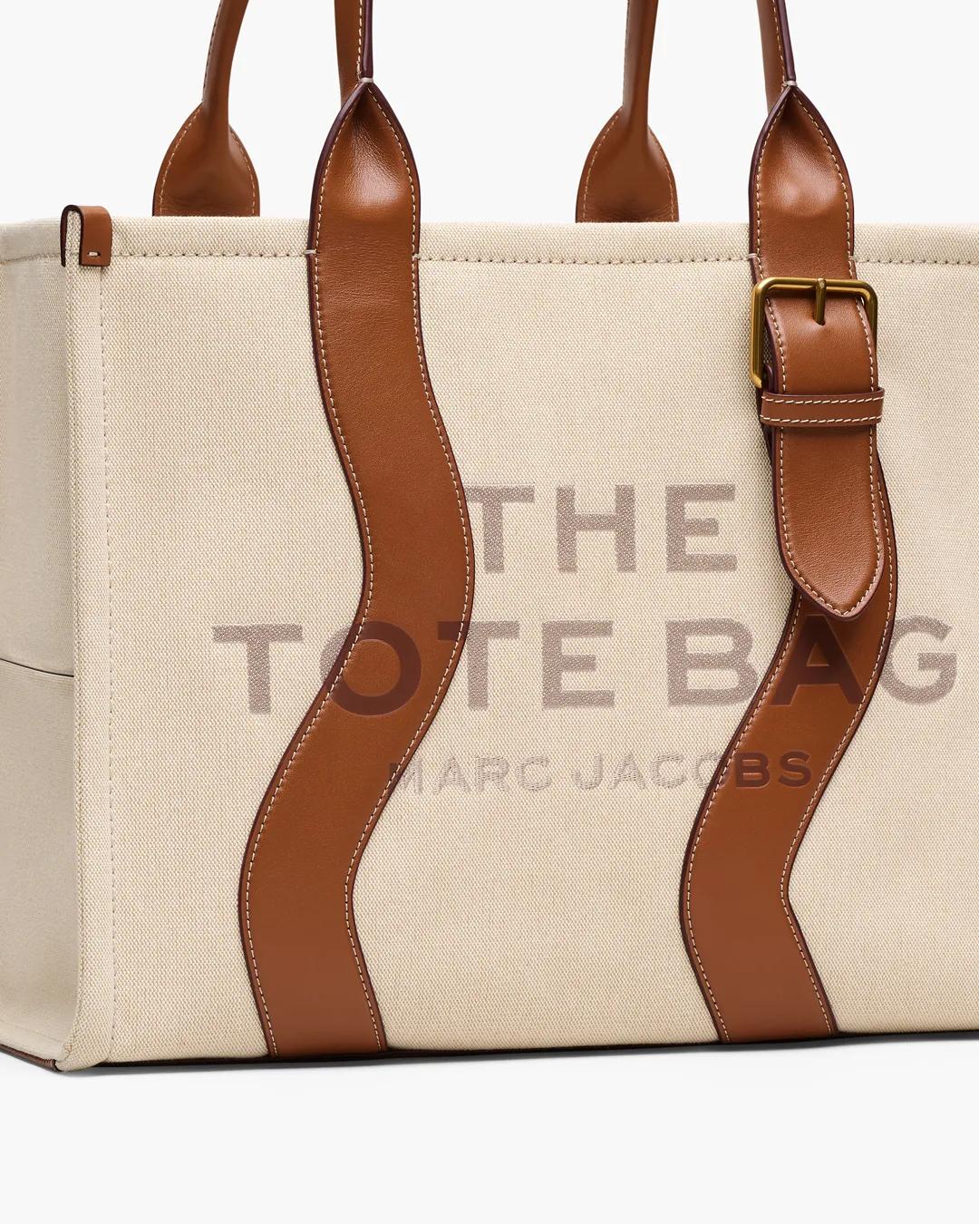 Bolsa Marc Jacobs The Wavy Canvas Large Tote Bag, Lona de Algodão com acabamento em couro, cor Beige/Óleo de Argan, vista interna | Original Exports
