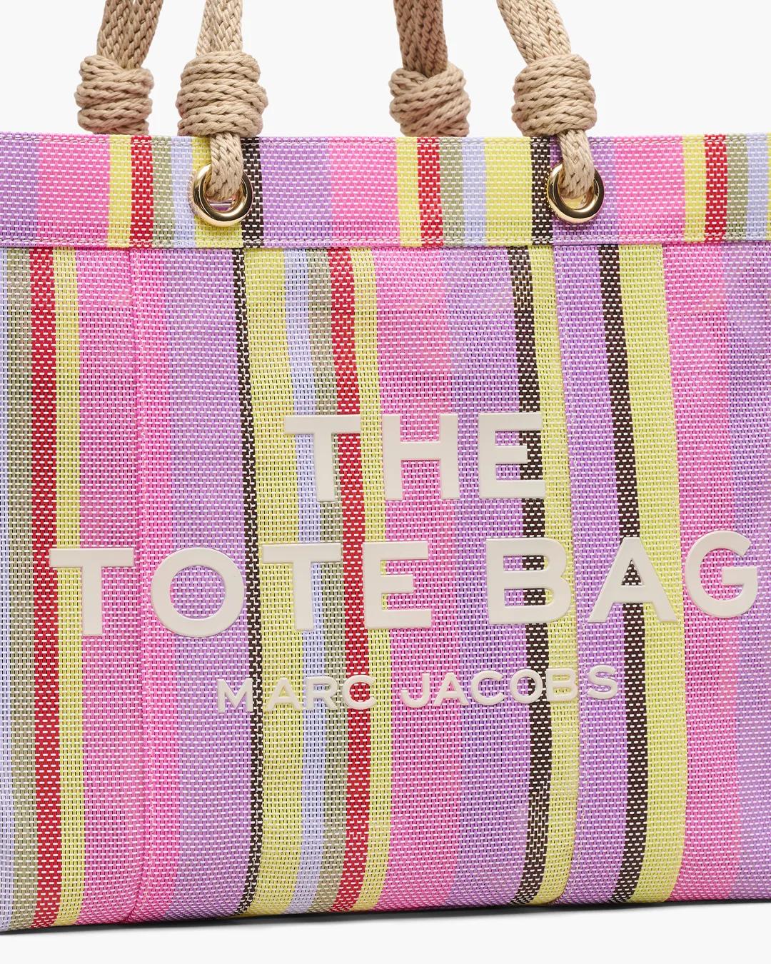 Bolsa Marc Jacobs The Stripe Mesh Large Tote Bag, Tela/Ráfia listrada, cor Roxo Multicolor, vista interna | Original Exports