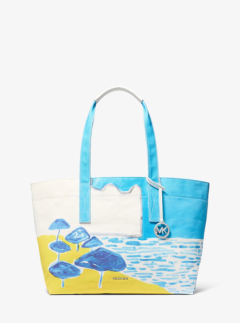 Michael Kors X Christina Zimpel Large Cotton Canvas Tote Bag in MILOS BLUE