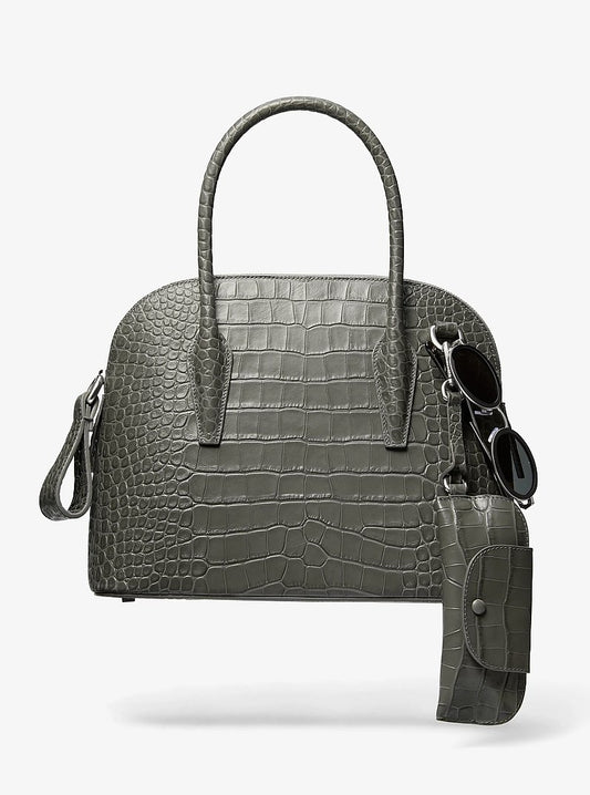 Michael Kors Kaitlin Medium Crocodile Embossed Leather Dome Satchel | Limited Edition — Made in Italy en Black — vista frontal | Original Export