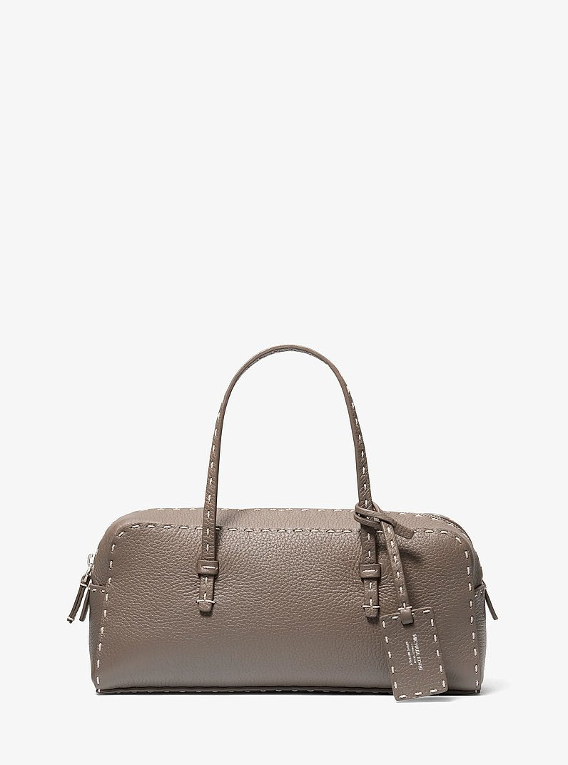 Roberta Hand-Stitched Pebbled Leather Satchel in MOCHA