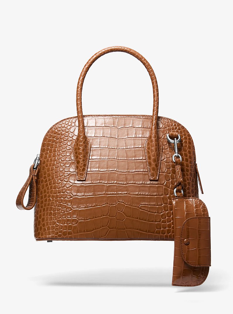 Kaitlin Medium Crocodile Embossed Leather Satchel in BRANCH