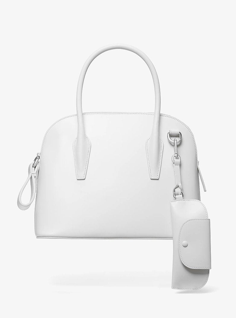 Kaitlin Medium Leather Dome Satchel in OPTIC WHITE