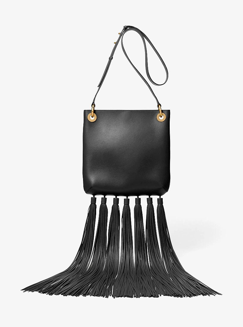 Tate Medium Tassel Leather Crossbody Bag in CASHEW