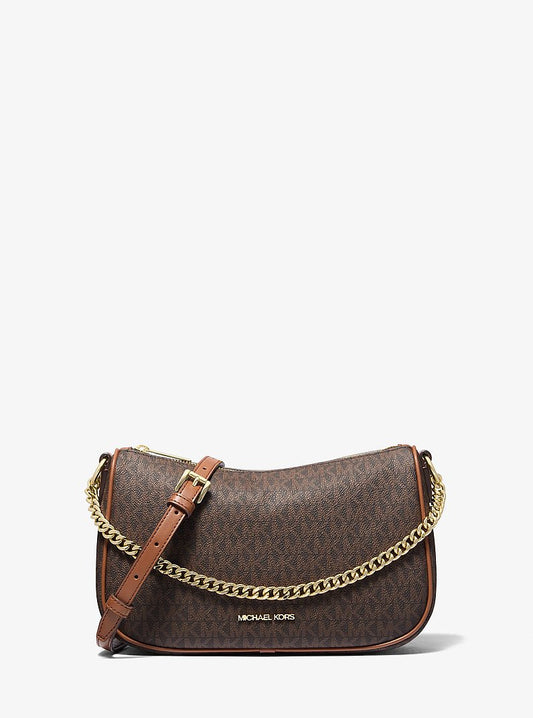 Michael Kors Carmela Medium Signature Logo Convertible Crossbody Bag en Pale Ocean — vista frontal | Original Export
