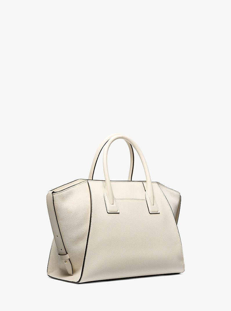 Bolsa Michael Kors Avril Large Leather and Suede Satchel, Couro e Suede, cor Creme Claro, detalhe do material | Original Exports