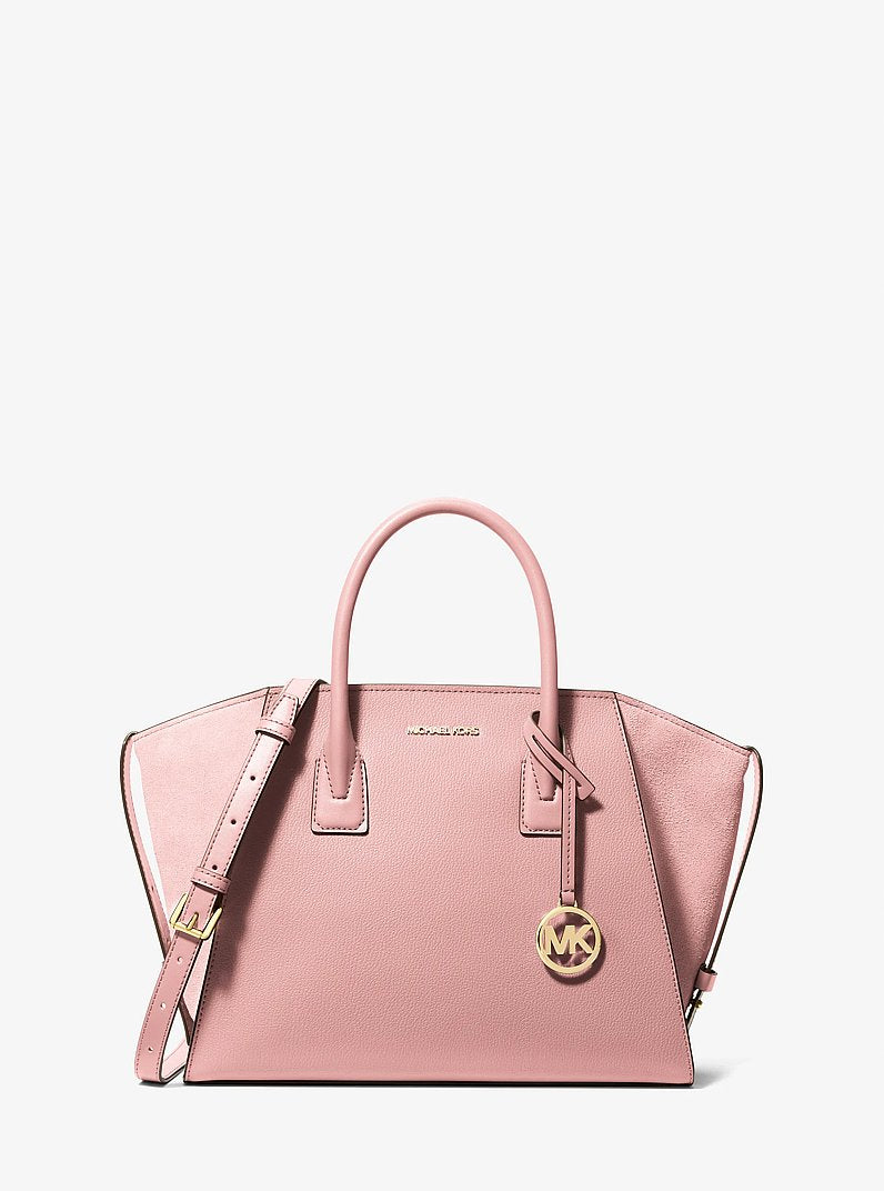 Bolsa Michael Kors Avril Large Leather and Suede Satchel, Couro e Suede, cor Powder Blush (Rosa Empoeirado), vista frontal | Original Exports