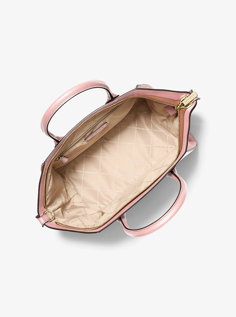 Bolsa Michael Kors Avril Large Leather and Suede Satchel, Couro e Suede, cor Powder Blush (Rosa Empoeirado), vista lateral | Original Exports