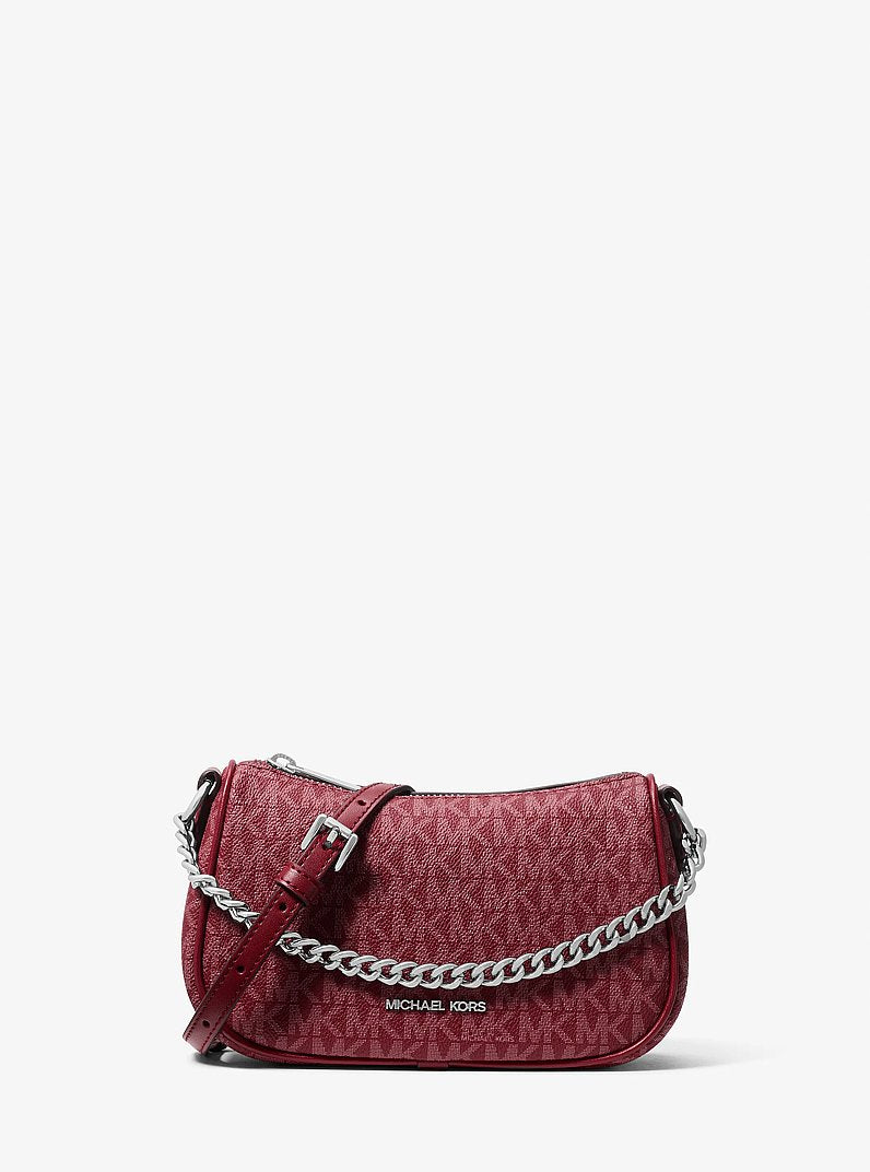 Carmela Small Signature Logo Crossbody Bag in MAROON | Michael Kors