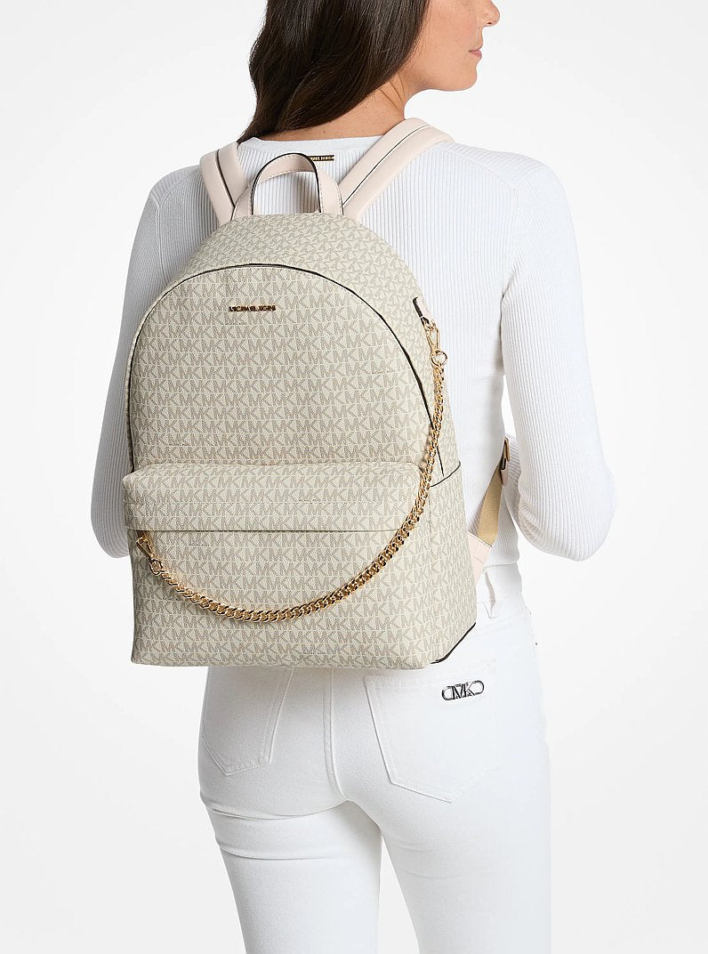 Mochila Michael Kors Slater Large Signature Logo Backpack, Lona com Logo Signature, cor Creme Claro Multicolor, vista interna | Original Exports