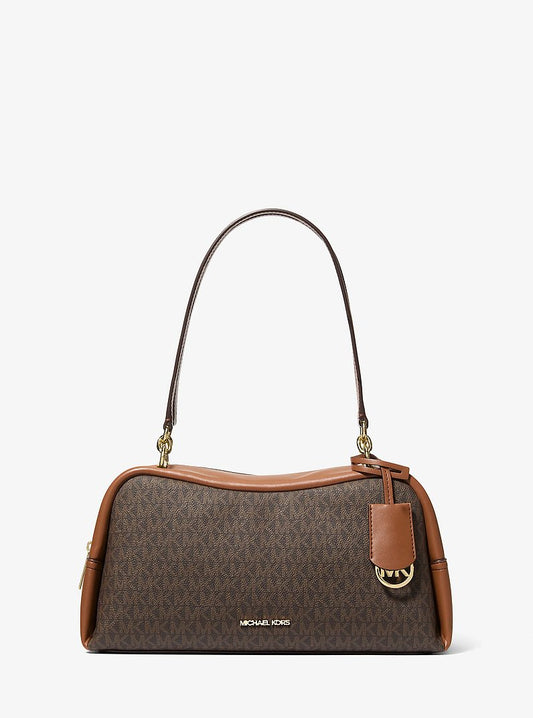 Michael Kors Cecily Medium Signature Logo Shoulder Bag en Brown — vista frontal | Original Export