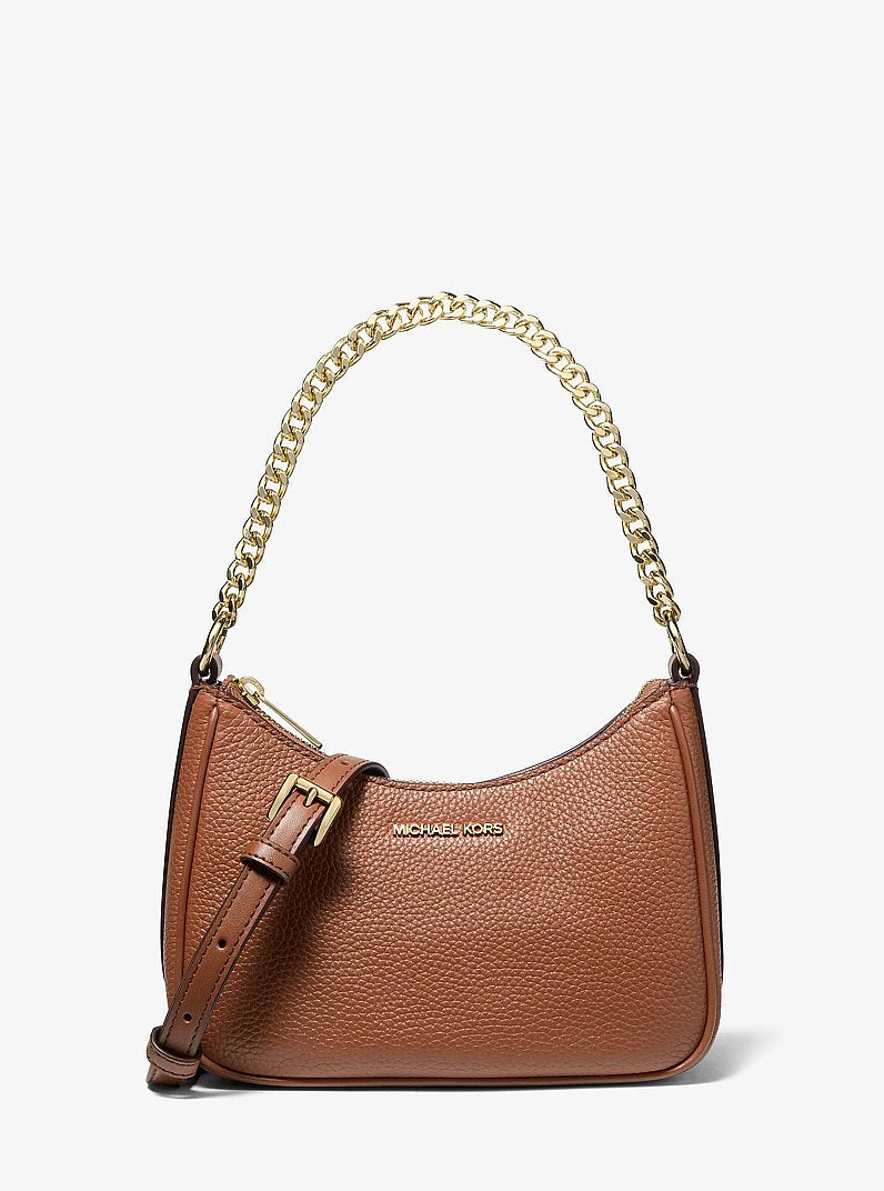 Bolsa Michael Kors Jet Set Travel Small Pebbled Leather Convertible Crossbody Bag, Couro Pebbled, cor Luggage (Castanho Claro), vista frontal | Original Exports