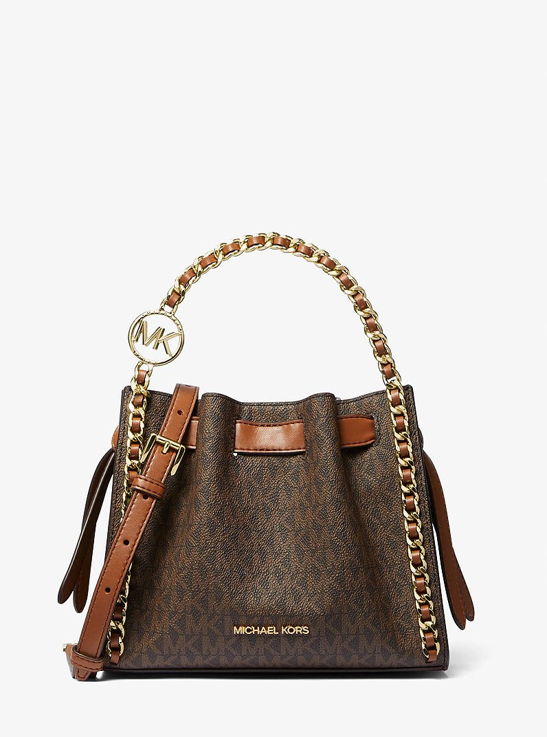 Mina Small Signature Logo Chain Crossbody Bag in BROWN | Michael Kors