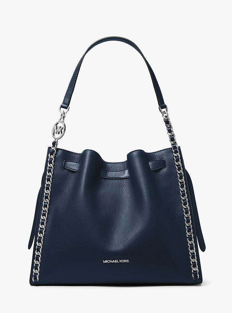 Mina Large Chain Shoulder Bag in NAVY