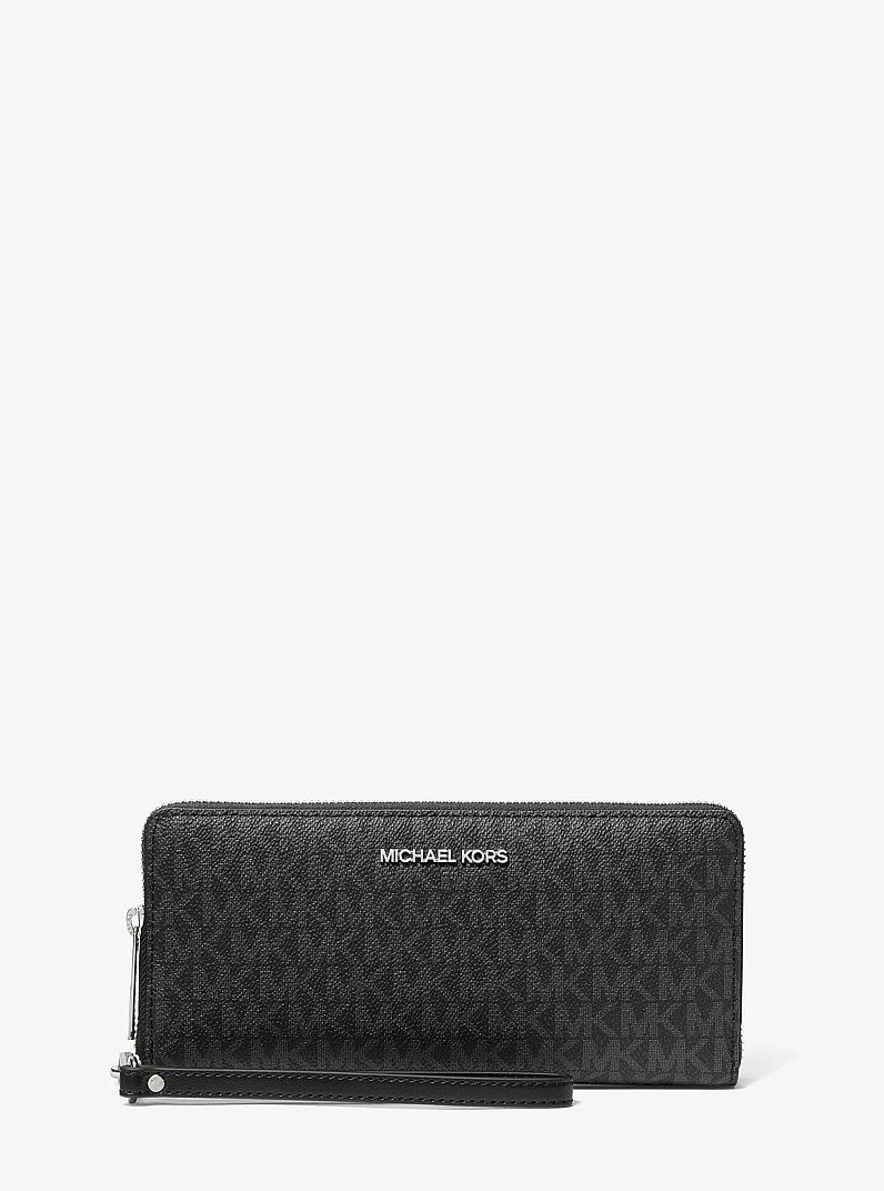 Carteira Michael Kors Jet Set Travel Large Signature Logo Continental Wallet, Lona com Logo Signature, cor Preto, vista frontal | Original Exports
