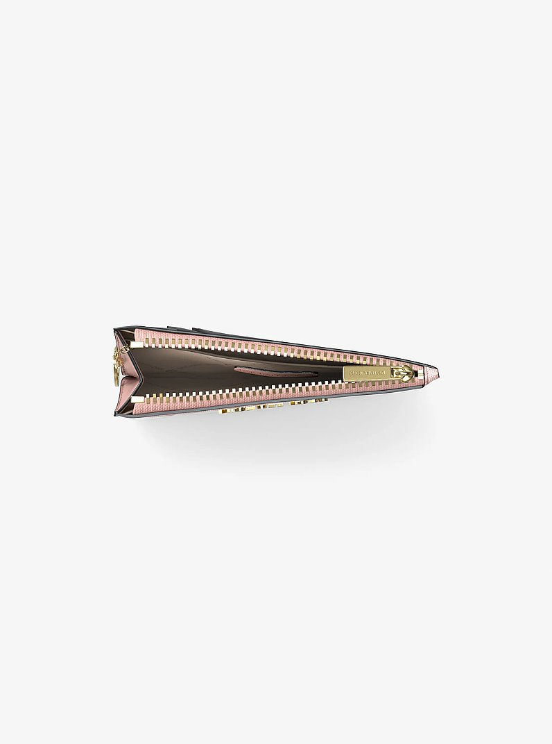 Porta-moedas Michael Kors Jet Set Travel Small Signature Logo Coin Purse, Lona com Logo Signature, cor Powder Blush Multicolor, vista lateral | Original Exports
