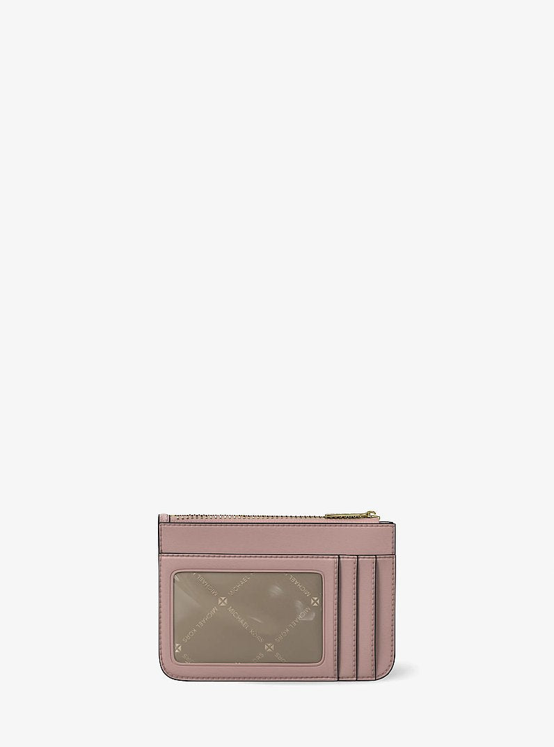 Porta-moedas Michael Kors Jet Set Travel Small Signature Logo Coin Purse, Lona com Logo Signature, cor Powder Blush Multicolor, detalhe do material | Original Exports