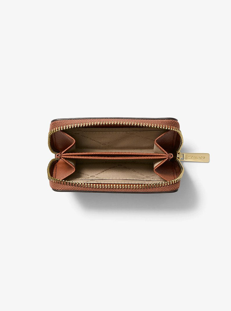 Porta-cartões Michael Kors Jet Set Travel Medium Logo Zip-Around Card Case, Lona com Logo Signature, cor Marrom, vista lateral | Original Exports
