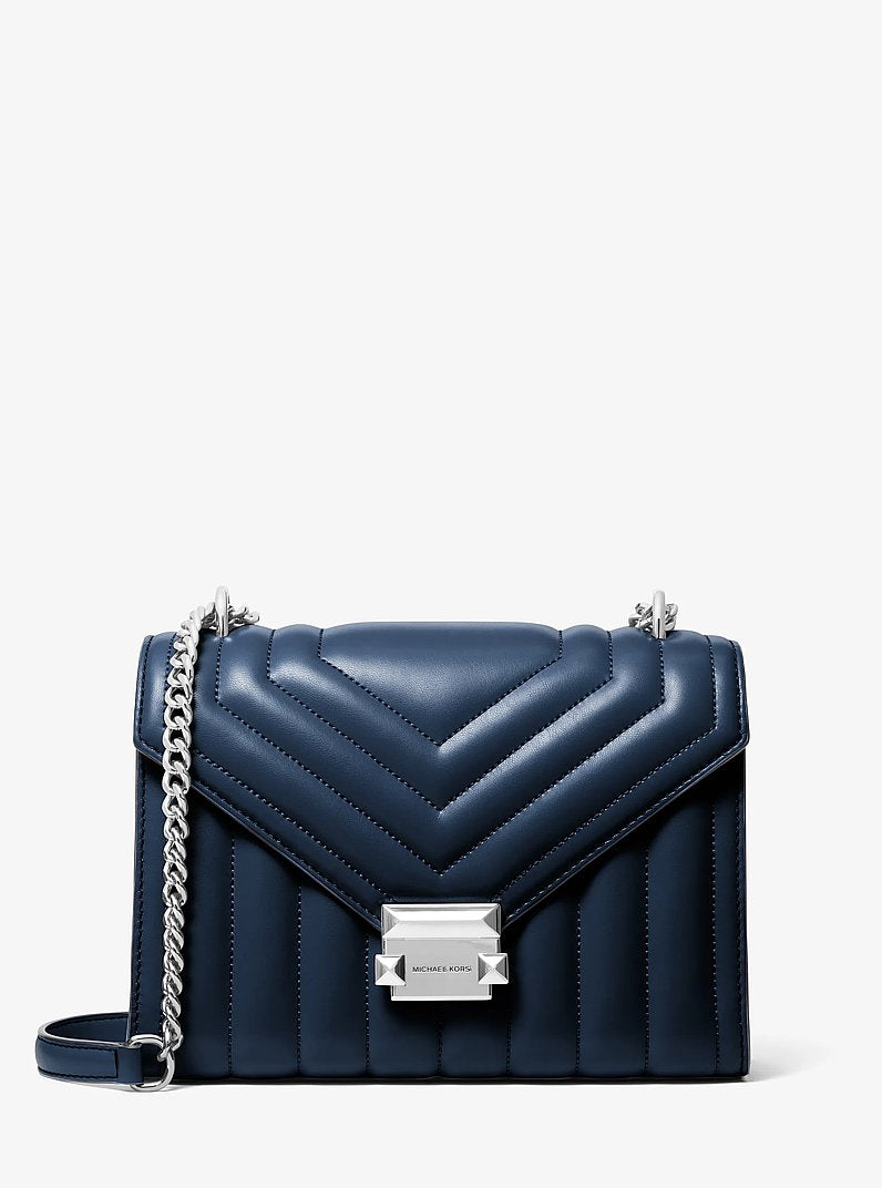 Whitney Medium Quilted Shoulder Bag in NAVY