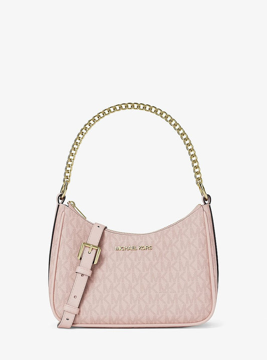 Michael Kors Jet Set Small Signature Logo Convertible Crossbody Bag en Powder Blush — vista frontal | Original Export