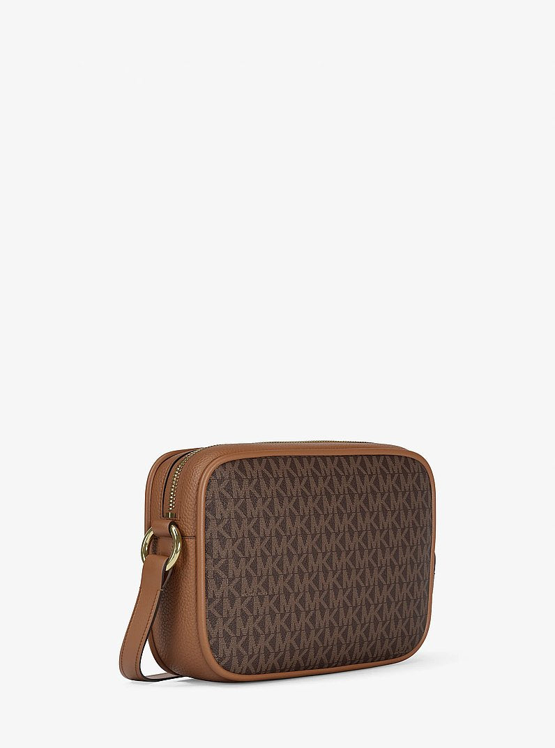 Jet Set Travel Large Signature logo Camera Crossbody Bag in BROWN | Michael Kors