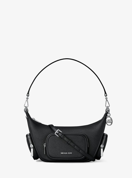 Michael Kors Merritt Small Pebbled Leather Convertible Crossbody Bag en Black — vista frontal | Original Export