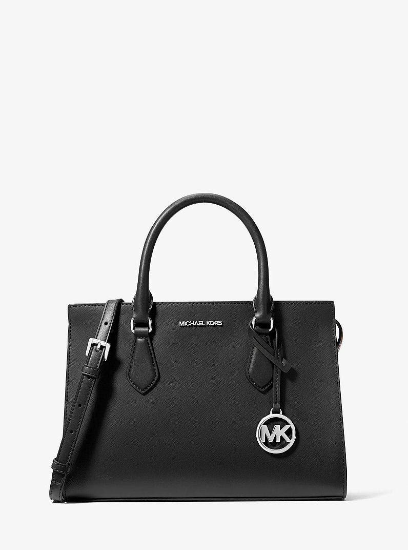 Bolsa Michael Kors Sheila Medium Satchel, Lona Revestida, cor Preto, vista frontal | Original Exports
