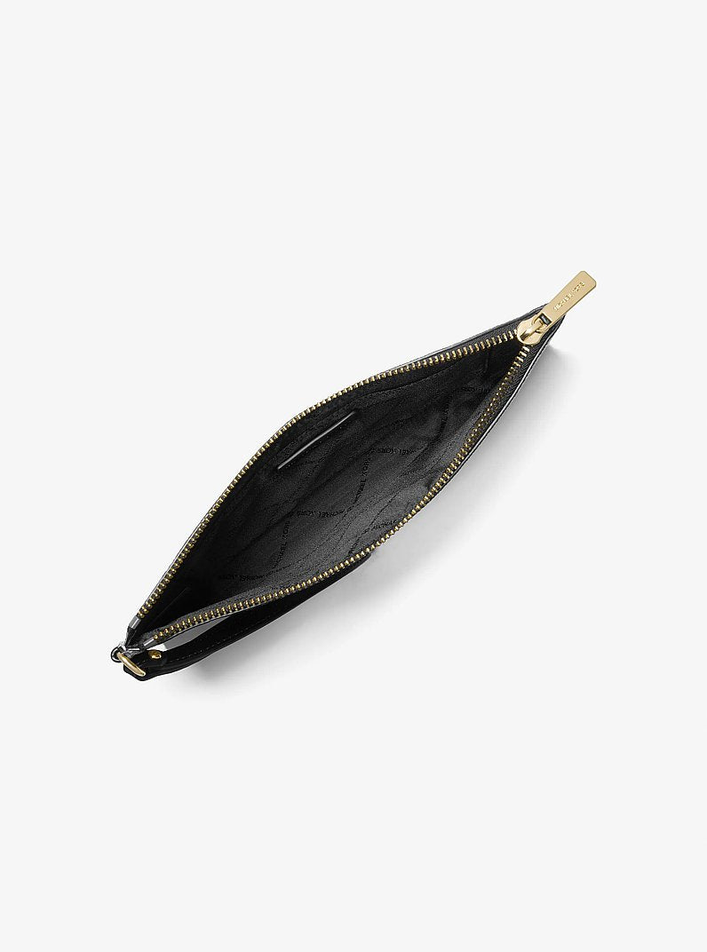 Nécessaire Michael Kors Jet Set Travel Large Pebbled Leather Pouch, Couro Pebbled, cor Preto, vista lateral | Original Exports