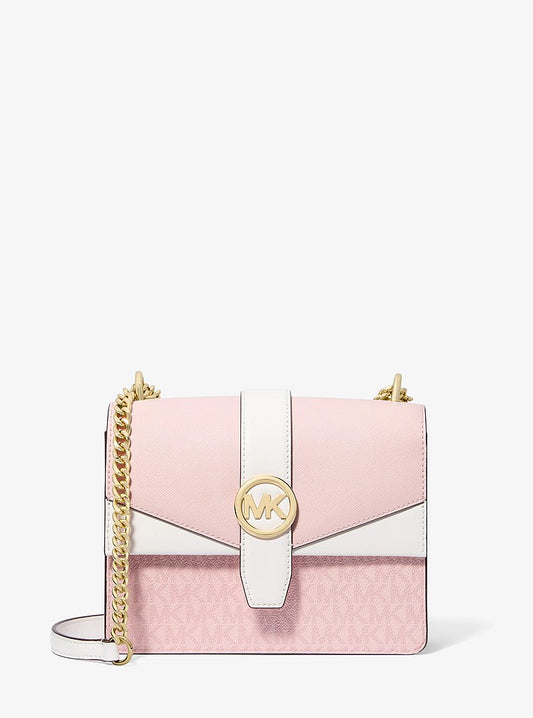 Michael Kors Greenwich Small Color-Block Signature Logo Crossbody Bag en Black Combo — vista frontal | Original Export