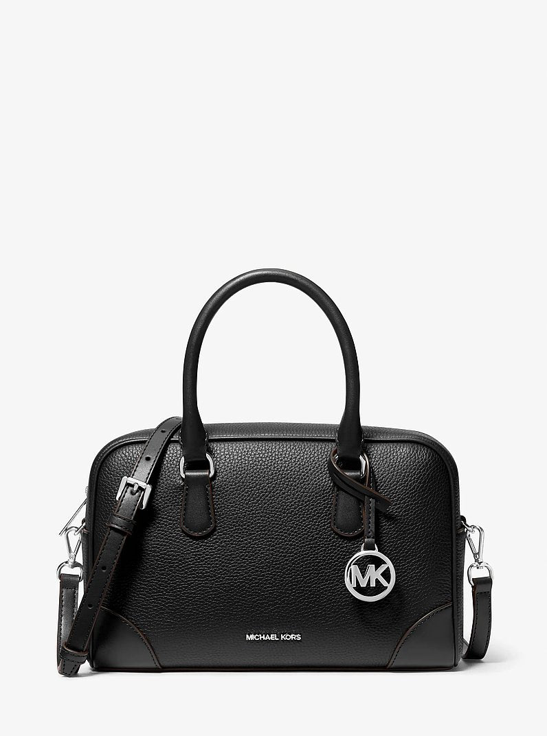 Bolsa Michael Kors Thompson Medium Pebbled Leather Satchel, Couro Pebbled, cor Preto, vista frontal | Original Exports
