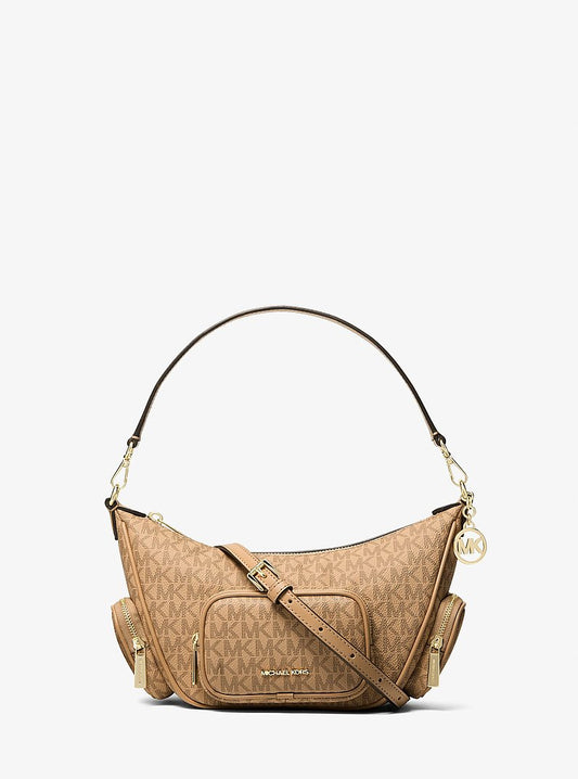 Michael Kors Merritt Small Signature Logo Convertible Shoulder Bag en Honeywheat — vista frontal | Original Export