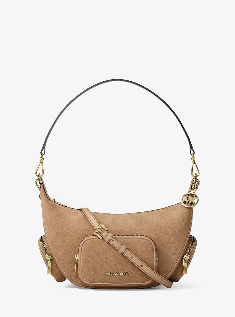 Merritt Medium Suede Convertible Shoulder Bag in HONEYWHEAT