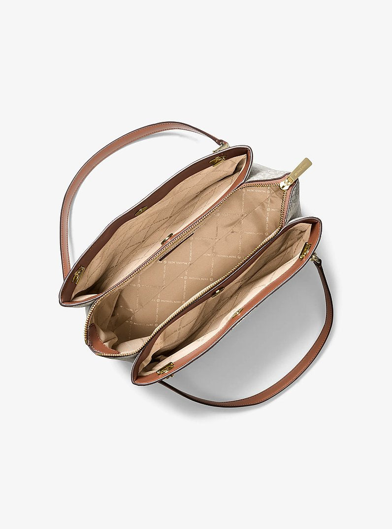 Bolsa Michael Kors Soho Medium Signature Logo Tote Bag, Lona com Logo Signature, cor Vanilla (Bege Claro), vista lateral | Original Exports