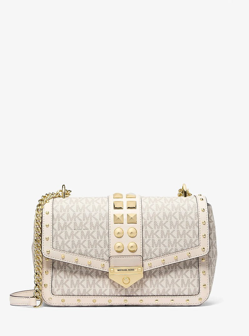 Soho Large Studded Signature Logo Shoulder Bag in LT CRM MULTI