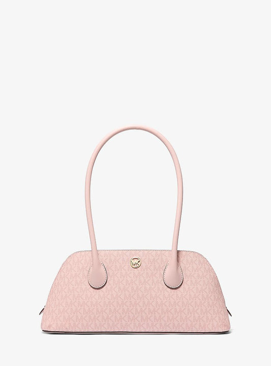 Michael Kors Petra Medium Signature Logo Shoulder Bag en Powder Blush — vista frontal | Original Export