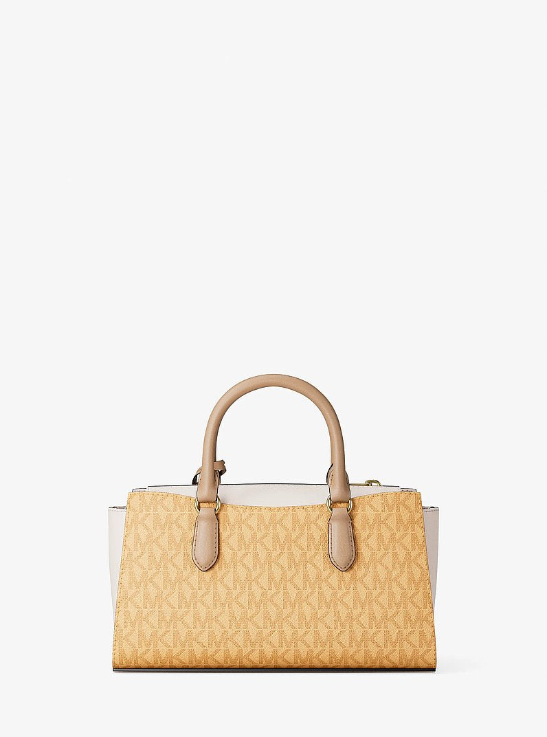 Bolsa Michael Kors Arden Small Color-Block Signature Logo Messenger Bag, Lona com Logo Signature, cor Honeywheat Multicolor, vista adicional 5 | Original Exports