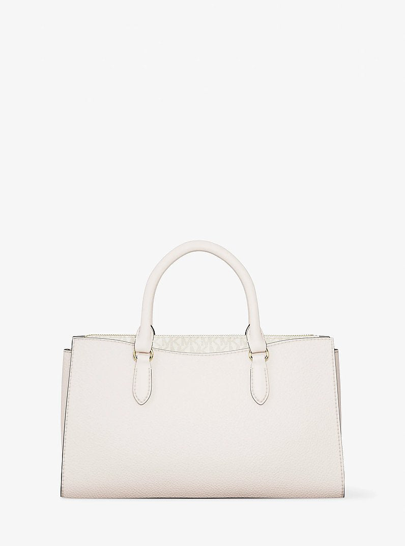 Bolsa Michael Kors Arden Medium Leather Top-Zip Satchel, Couro Pebbled, cor Creme Claro, vista adicional 5 | Original Exports