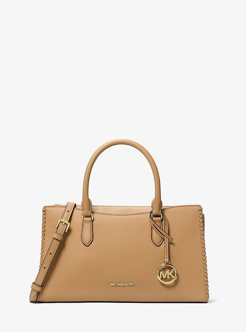 Bolsa Michael Kors Arden Medium Satchel, Couro Vegano, cor Camel, vista frontal | Original Exports