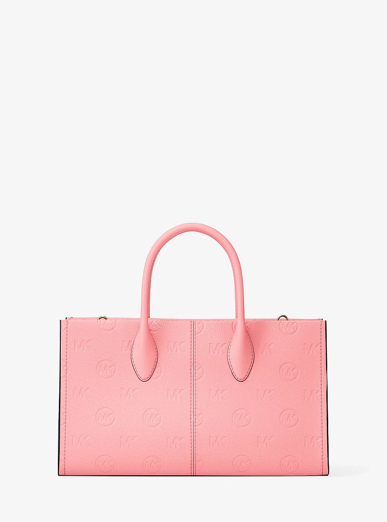 Bolsa Michael Kors Mirella Medium Logo Debossed Satchel, Couro Vegano, cor Carnation (Rosa Cravo), vista adicional 5 | Original Exports